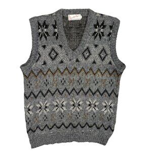 Vintage Jainsons Westend Mohair Knit Sweater Vest Fair Isle Grey 38 Small